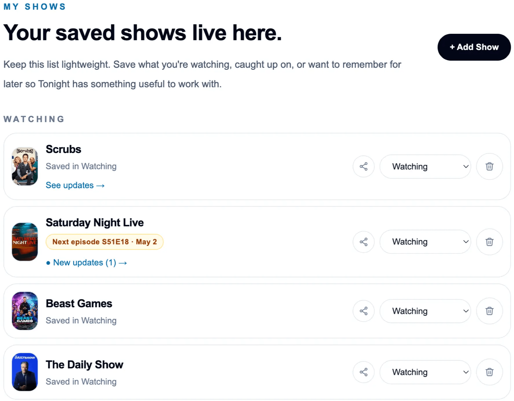 My Shows screenshot